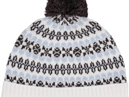 COPENHAGEN COLORS Dusty Blue Combi Merino Pattern Beanie W. Pompom For Sale