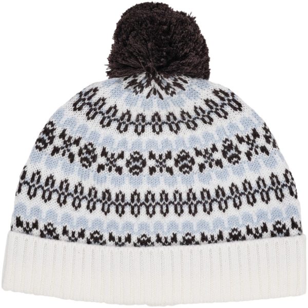 COPENHAGEN COLORS Dusty Blue Combi Merino Pattern Beanie W. Pompom For Sale