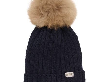 Huttelihut Dark Navy Hat Knit W. Alpaca Pompom on Sale