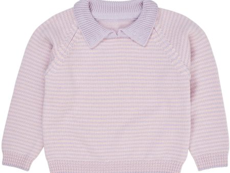 COPENHAGEN COLORS Lavender Soft Pink Stripe Merino Striped Blouse W. Collar Online Sale